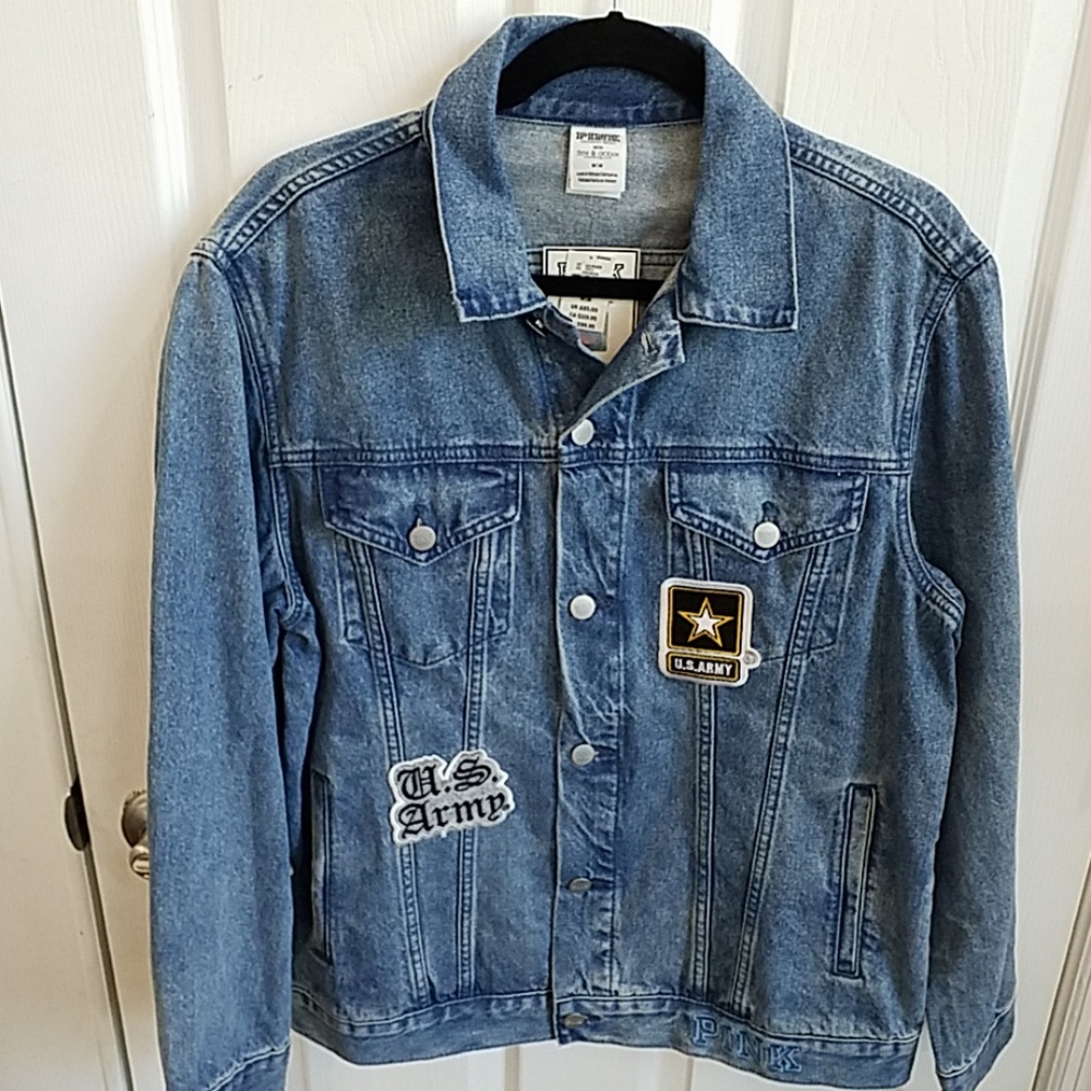NWT VS Pink US Army Denim Jean Jacket - Picture 2 of 6